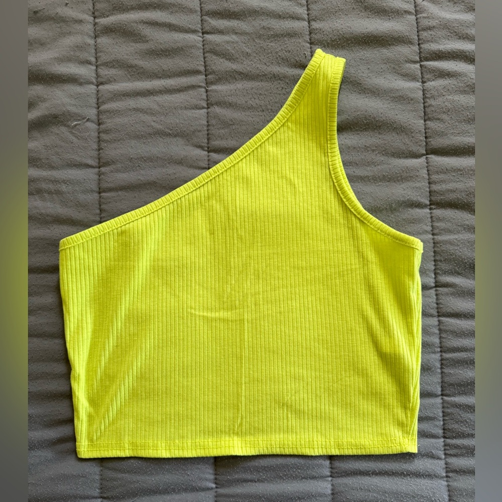 SHEIN Neon Yellow Asymmetrical Ribbed Tank Top